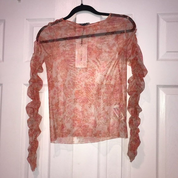NEW ZARA FLORAL PINK LONG SLEEVE LACE FLORAL TOP - Picture 3 of 4